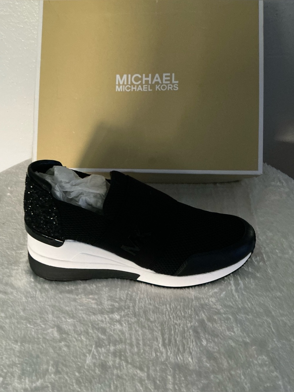 MICHAEL Michael Kors Black and White Knit Slip-On Sneaker
